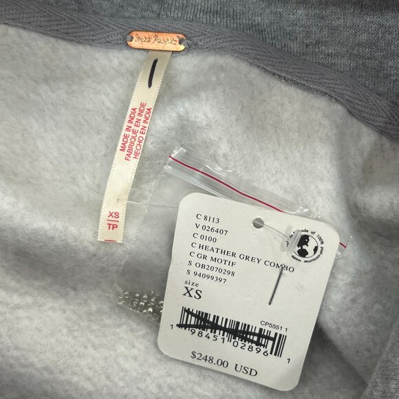 🔥Free People Encrusted Hooded Sweatshirt, XS, Heather Grey Combo // NWT🔥 - Picture 10 of 11
